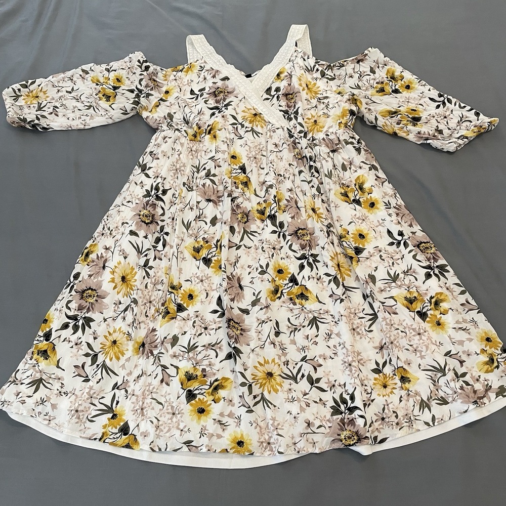 Torrid‎ Floral Baby Doll Dress Women's Size 1 Yellow Cream Knee Length Cute Boho